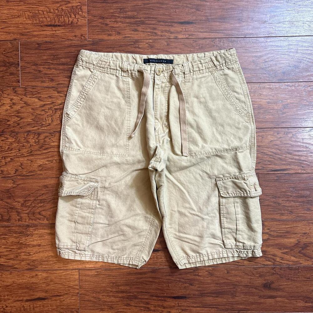 2000s Sean John Khaki Y2K Baggy Cargo HipHop Shorts Size 36